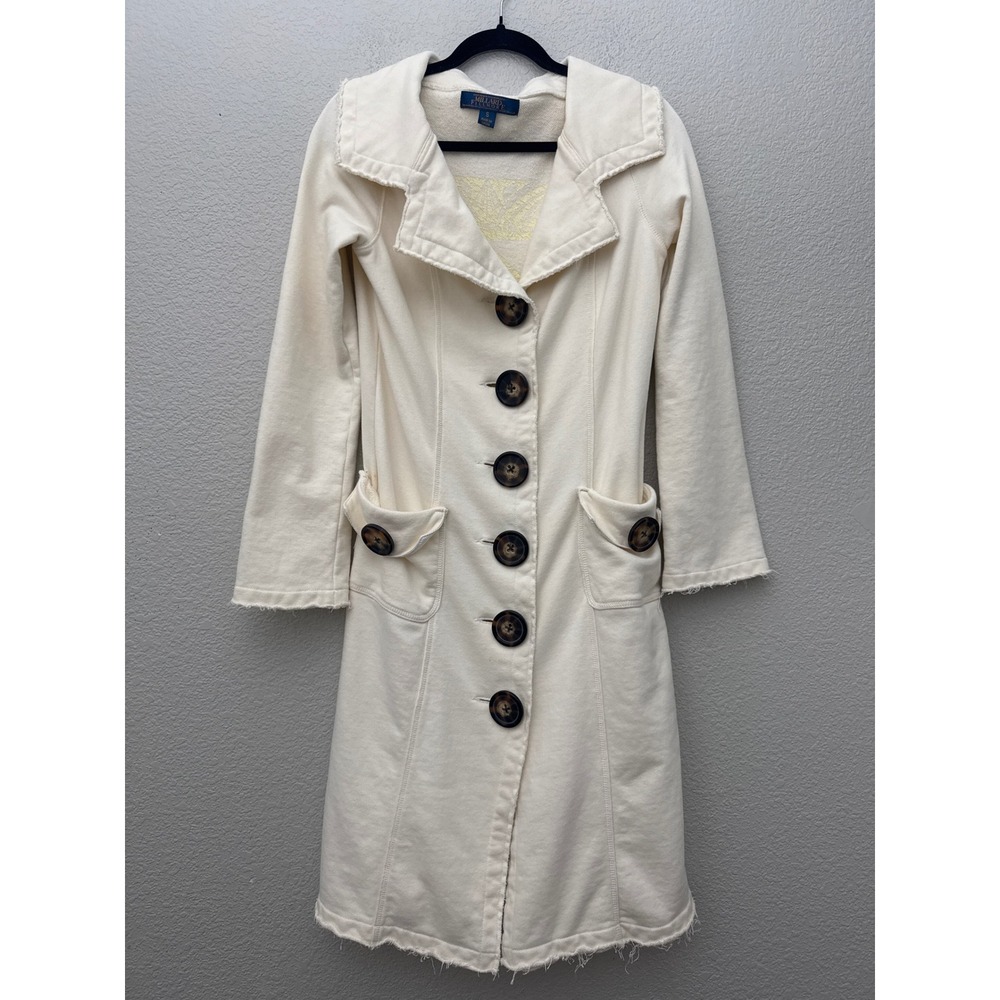 Millard Fillmore Long Cream Button Sweatshirt Raw Edge Coat Size Small